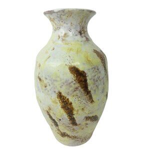 Vintage 1989 Bermuda Pottery Art Vase Unique Abstract Design Brown Yellow White